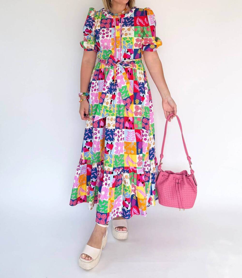 NEW KARLIE fruit quilt ric rac maxi dress in multi